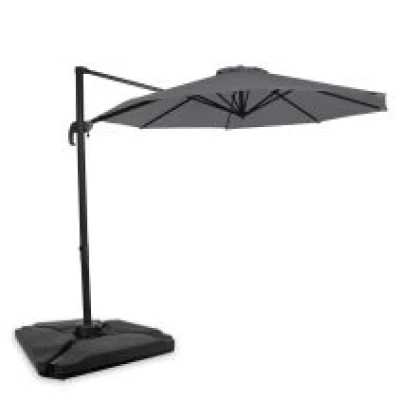 VONROC Zweefparasol Bardolino Ø300cm – Premium parasol - Grijs | Incl. 4 vulbare tegels