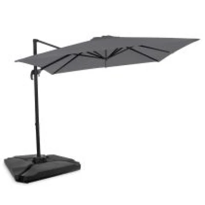 VONROC Zweefparasol Pisogne 300x300cm – Premium parasol - Grijs | Incl. 4 vulbare tegels
