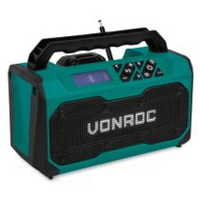 VONROC Accu bouwradio 20V – 2.0Ah – FM, bluetooth & USB | Incl. accu en snellader
