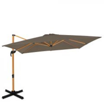 VONROC Zweefparasol Pisogne 300x300cm – Premium parasol - houtlook | Taupe