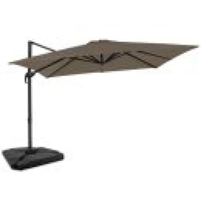 VONROC Zweefparasol Pisogne 300x300cm – Premium parasol - Taupe | Incl. 4 vulbare tegels